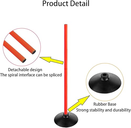 Miniatura 4 de Orange Soccer Agility Poles Set Deportes Desmontable Entrenamiento Speed Pole Slalom Postes con Base de goma Equipo de Traning Deportivo
