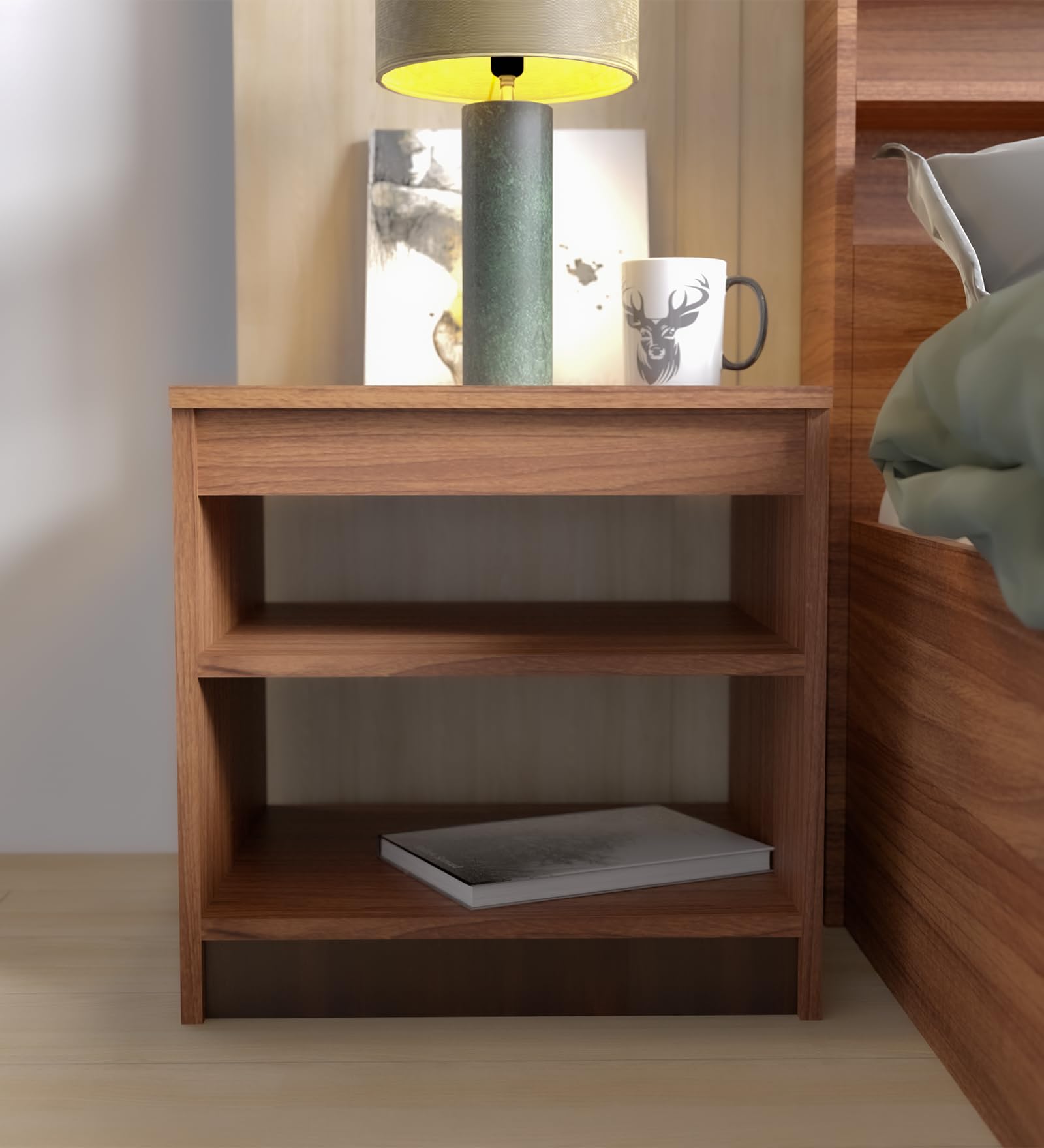 NEUDOT Holland BST | Engineered Wood | Bedside End Table | Night Stand for Bedroom Living Room Home | Premium Craftmanship | Leon Teak Finish