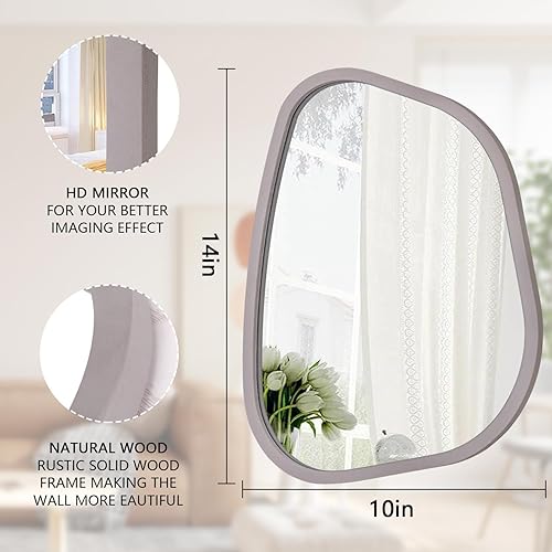 Miniatura 7 de Espejo de pared con marco de madera irregular, moderno, ovalado, asimétrico, único, espejo colgante artístico ondulado, decoración de baño, tocador,