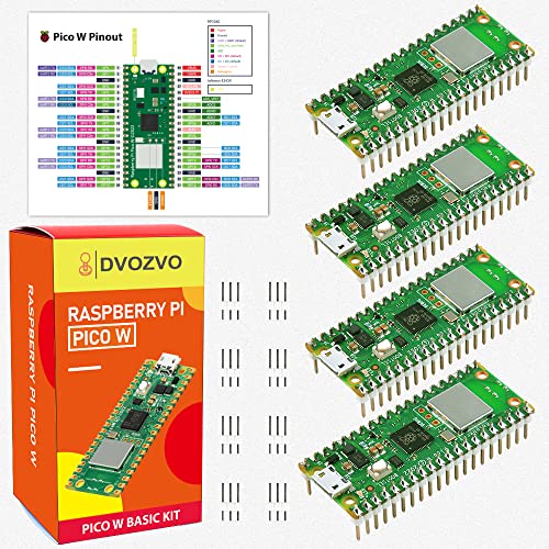 DVOZVO Confezione da 4 Raspberry Pi Pico W con intestazioni pre-saldate, chip Raspberry Pi RP2040, connettività wireless Wi-Fi