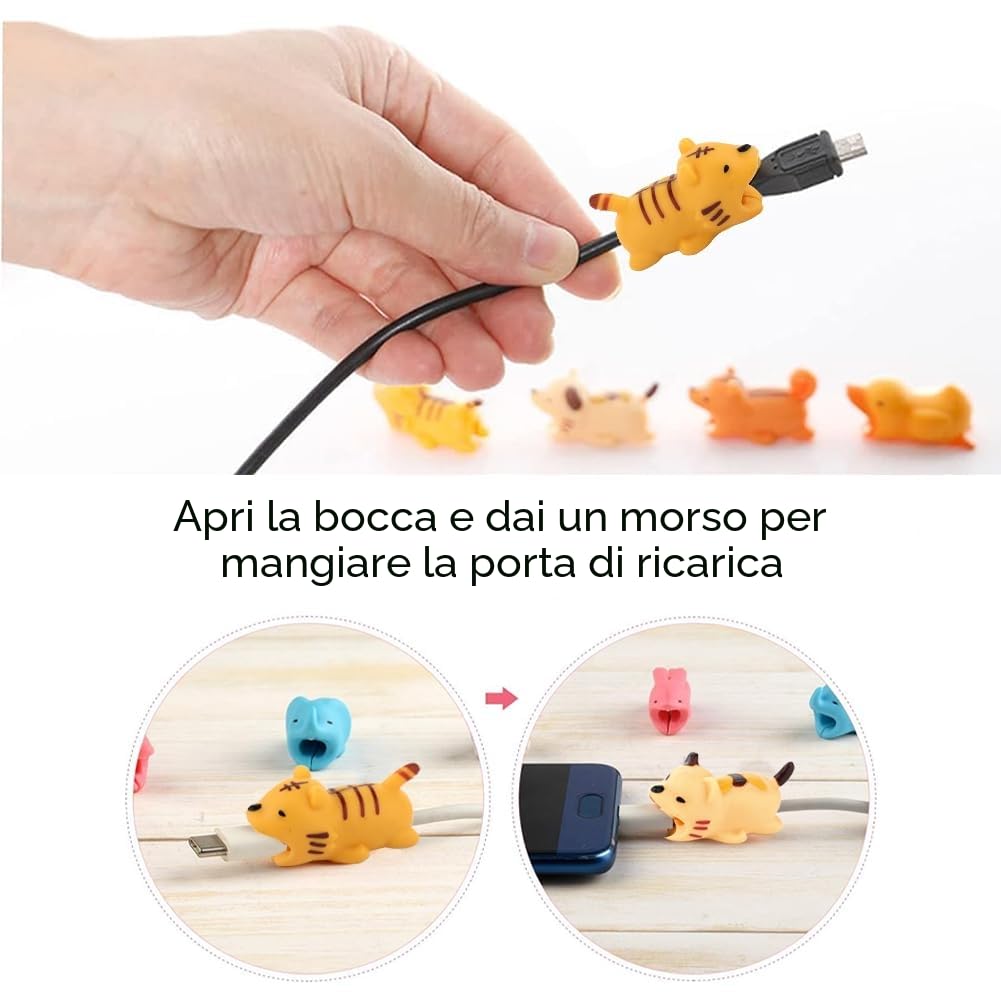 Salvacavi per caricabatterie,Protezione Cavo Animale,Cable Protector,Copertura Protettiva per Cavi,con Fascette,adatta per tutti i telefoni cellulari,7 pezzi