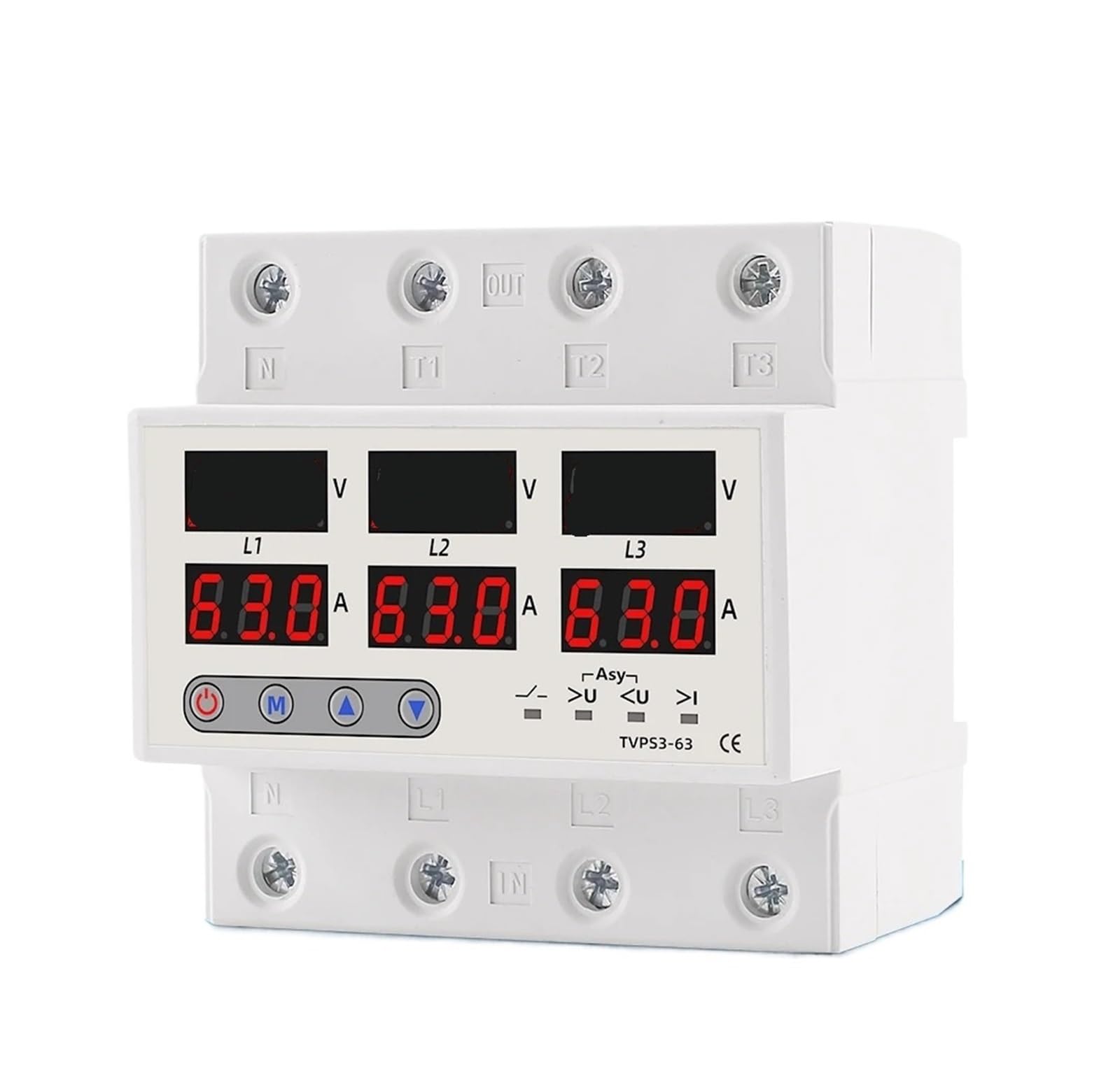 Relais de surveillance triphasé 63A réglable sur rail DIN 3X120V