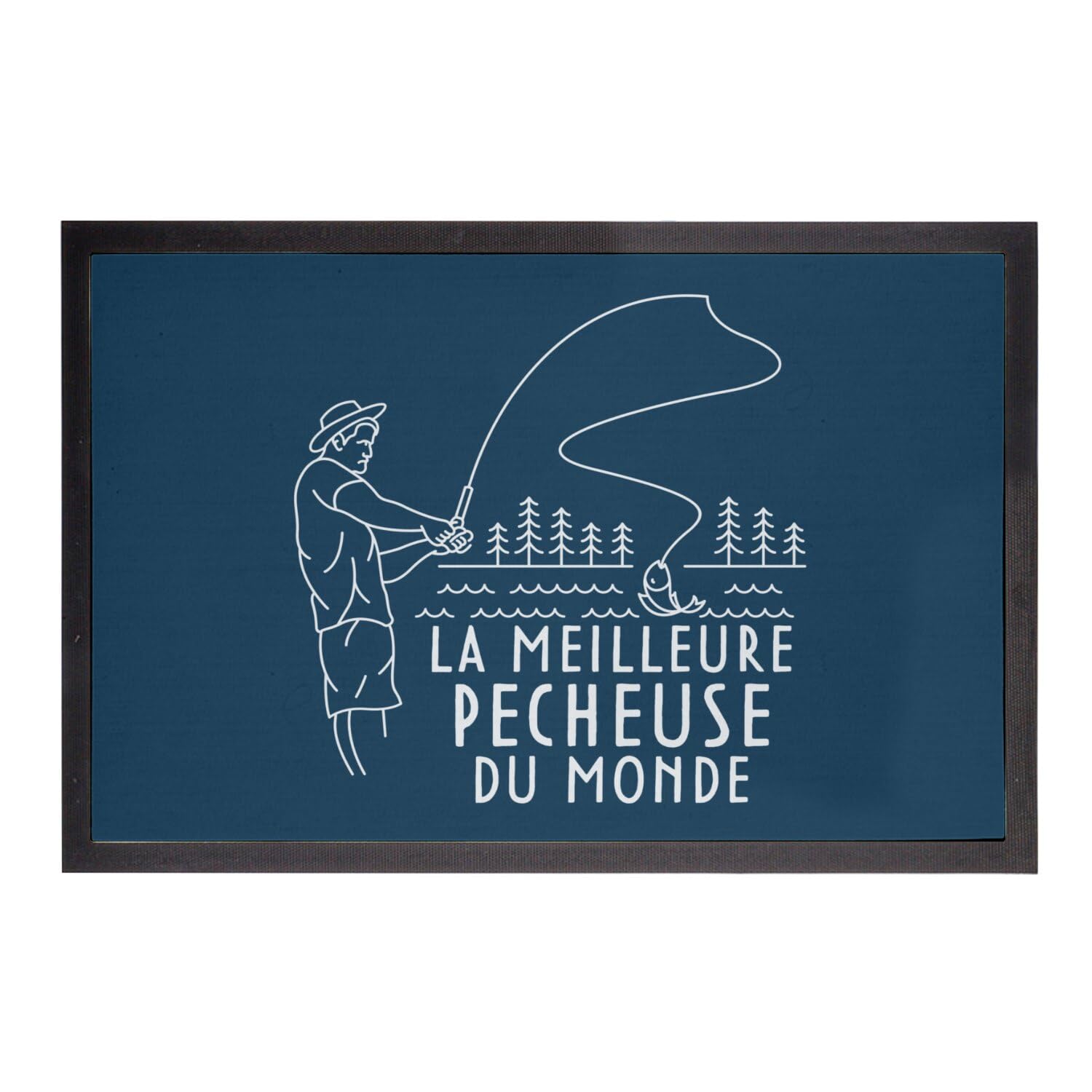 Paillasson bleu poisson de rivière pour l'entrée du chalet des passionnés
