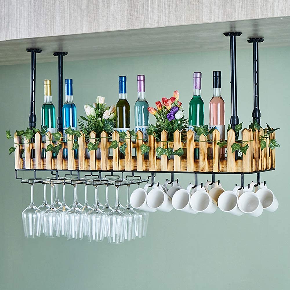 Casier à vin en bois massif mural 80cm support verres élégant