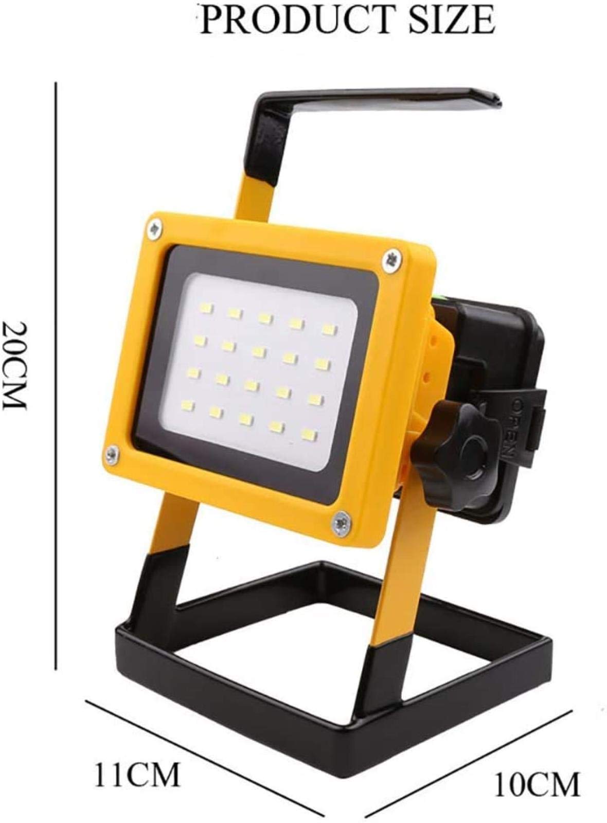 Luz de trabajo LED recargable portátil, 20 W, 500 lm, luz de inundación brillante con soporte, IP65 impermeable para acampar al aire libre, pesca, uso de emergencia
