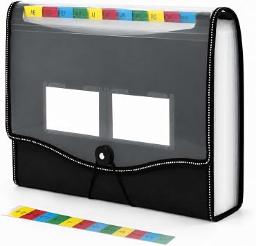 File Organiser, 13 Pockets Expanding File Folder, A4 Document Organiser, Accordion File Folder, Folders for Paperwork with Colored Tags for Home, Office, and School