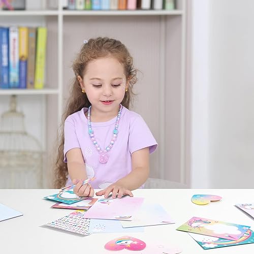 Miniatura 5 de Juego de papelería de unicornio  69 piezas de papel de escritura de letras para niñas, niños, regalos de unicornios para niñas, hojas de papelería