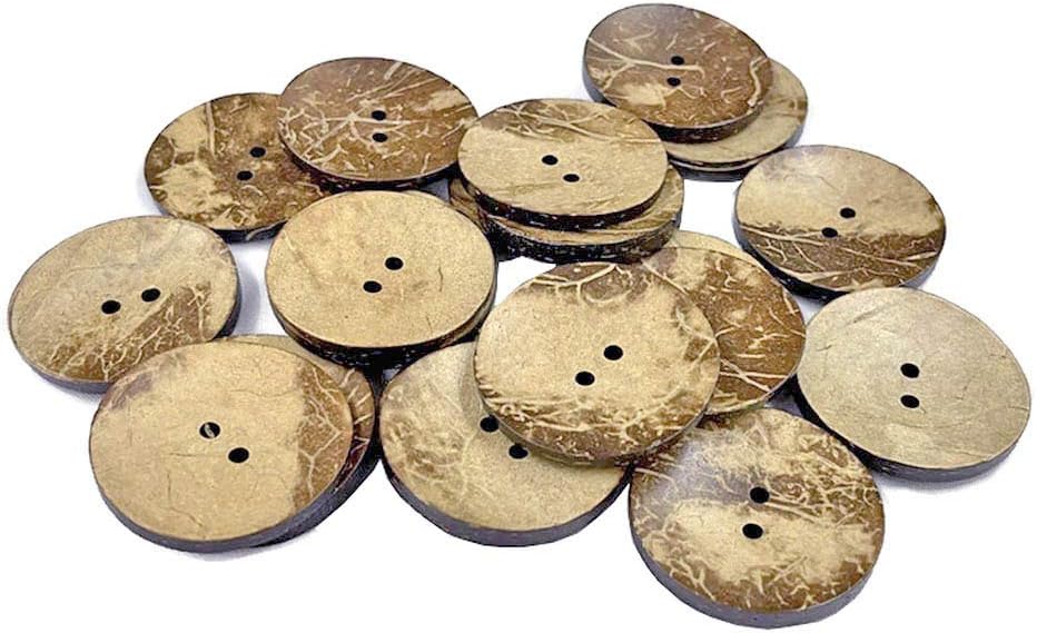 AMORNPHAN 20 PCS 1.5 Inch 40mm Brown Thick Natural Wooden Large Coconut Shell Buttons 2 Holes for Crafts DIY Clothing Sewing (40mm 20pcs)