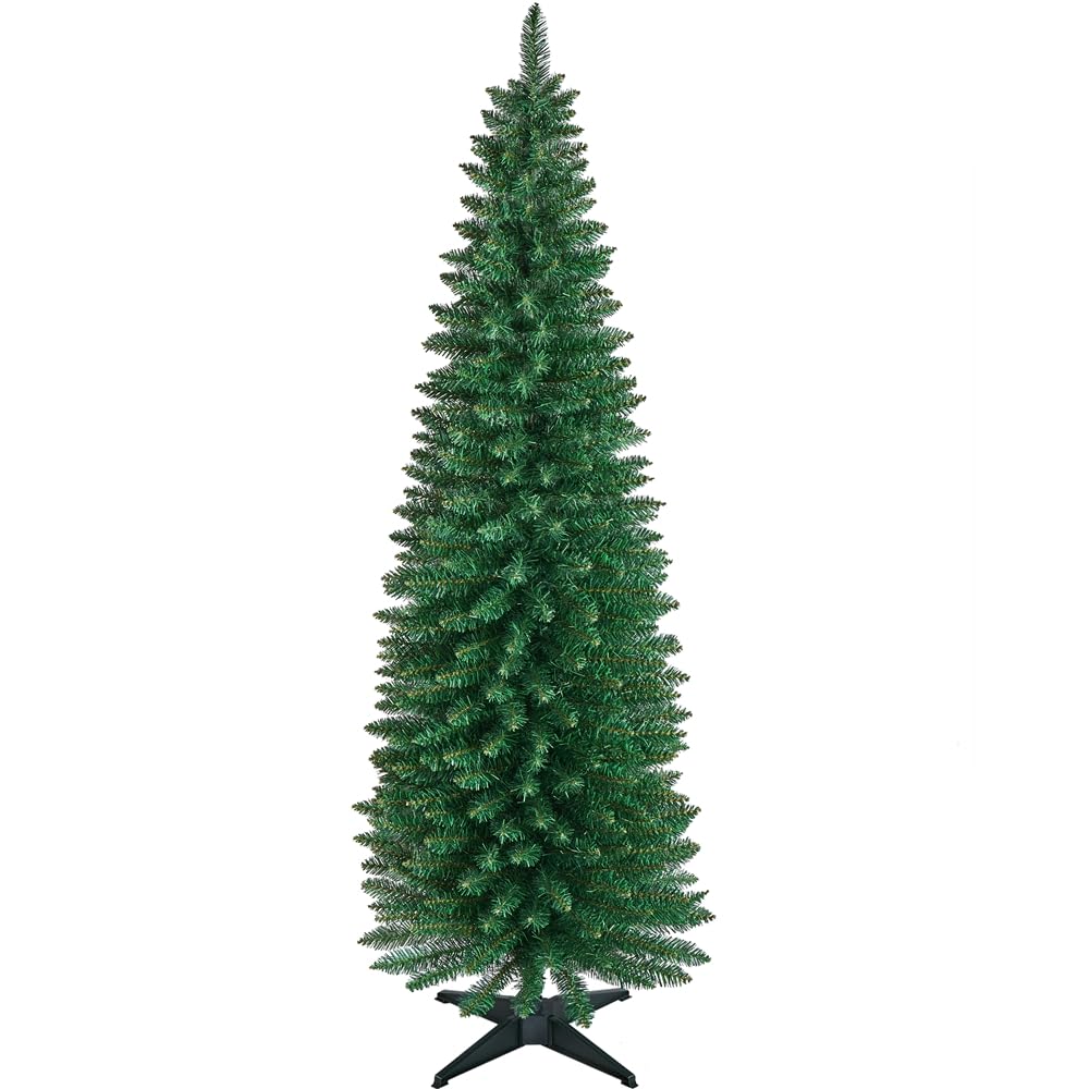 Yaheetech Slim Albero di Natale Artificiale in PVC Alto e Stretto con Base in Plastica Decorazione Natalizia Casa Ufficio 60 × 60 × 183 cm Verde
