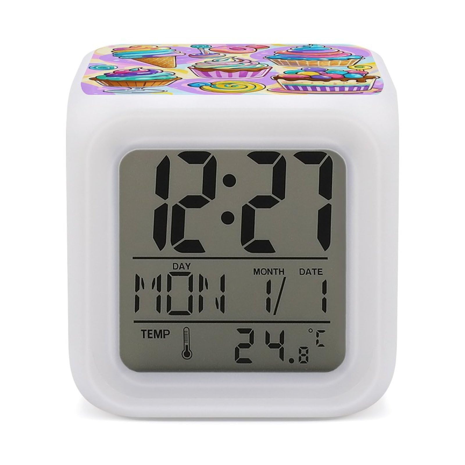 Máquina de sonido con reloj despertador y pantalla de temperatura para regular el sueño