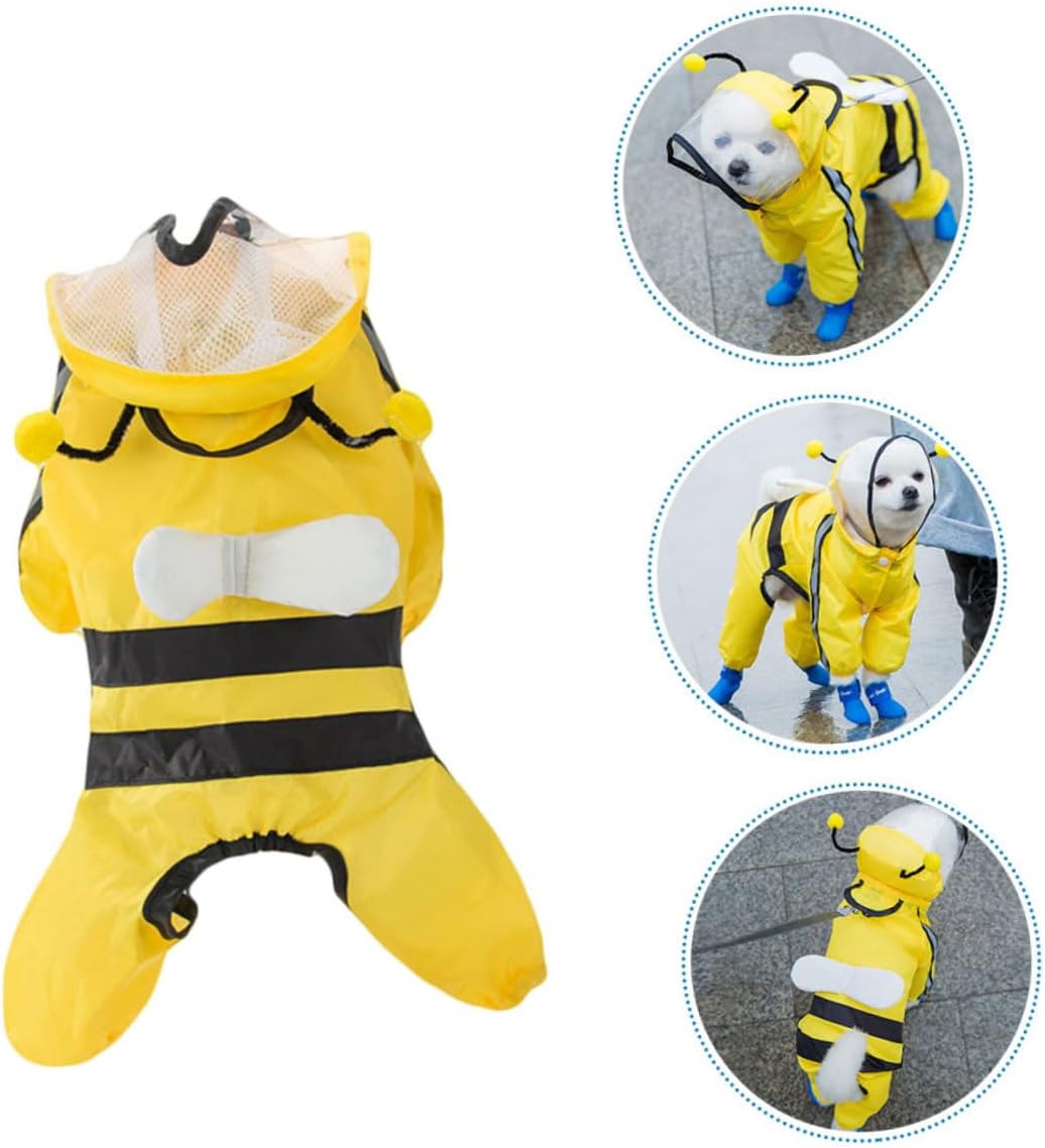 Cabilock Stylish Puppy Bee Shaped Dog Raincoat Waterproof Hooded Pet Rain Gear for Small to Medium Dogs Four-Legged Slicker Suitable for Outdoor Walks