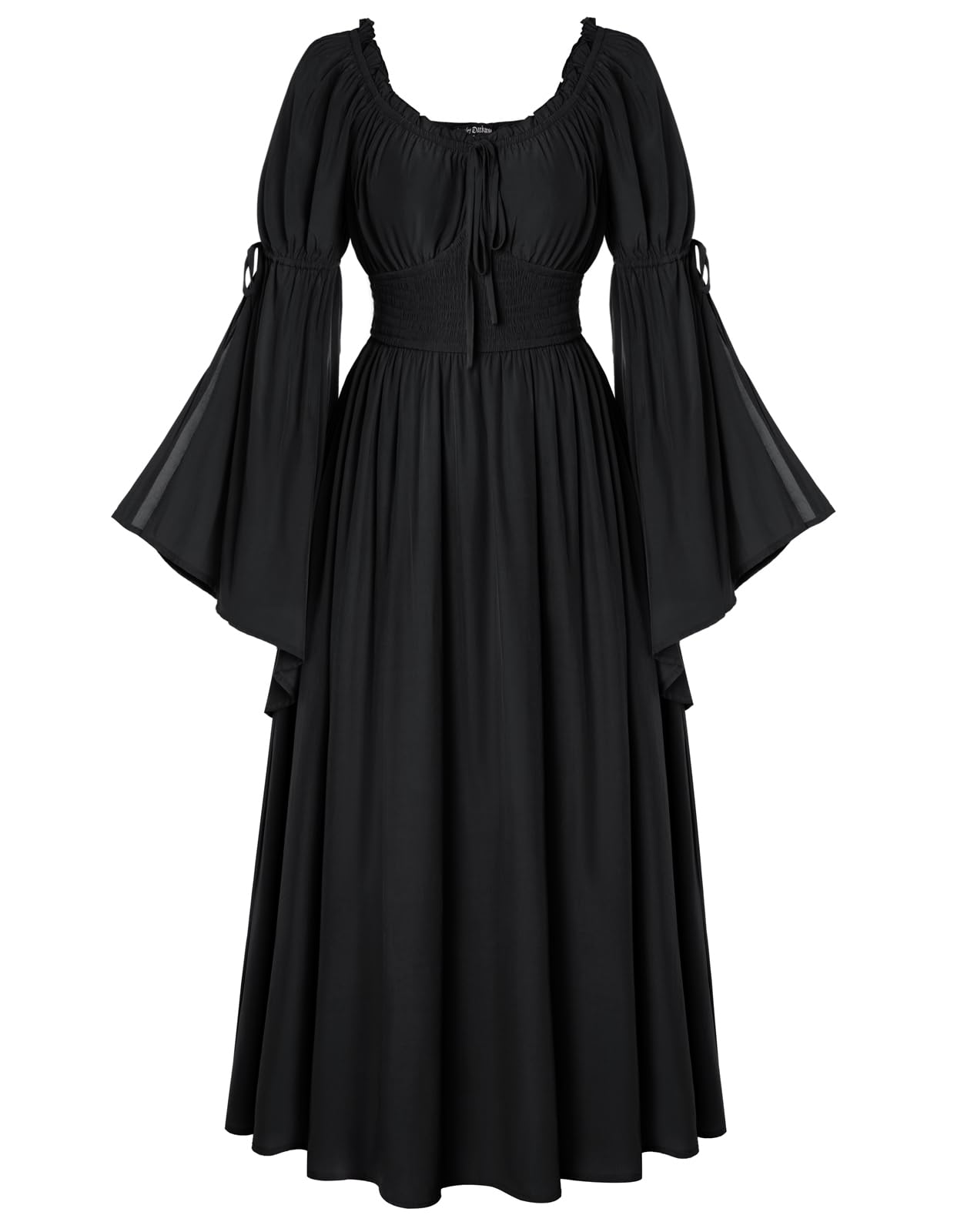 SCARLET DARKNESS Damen Renaissance Kleid Mittelalter Bauernkleid Schulterfrei Lange Glockenärmel Kleider