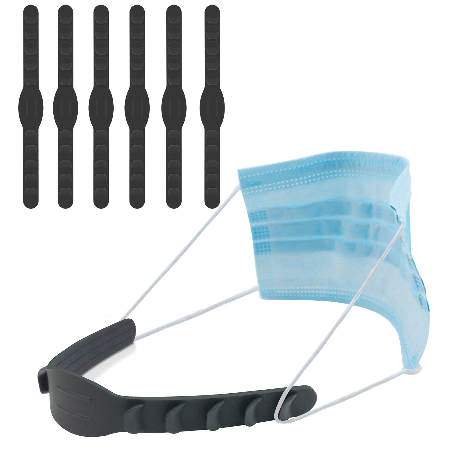 Dobor 6 Pack Ear Savers for Masks - Mask Extenders/Ear Savers,Mask Holder Clip,Mask Straps for Back of Head, Face Mask Ear Savers, Face Mask Extender Strap,Mask Ear Protector (Black)