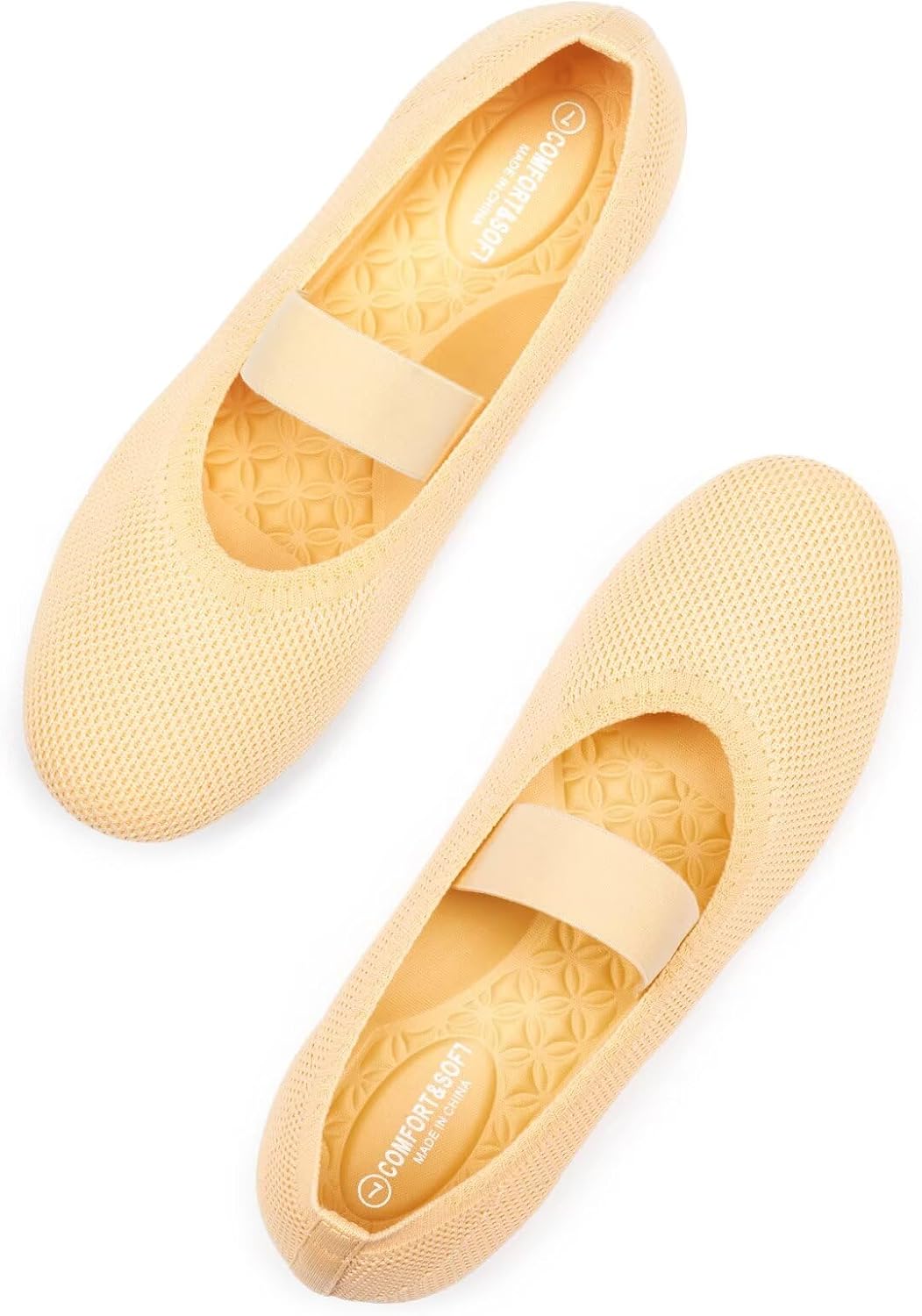 Frank Mully Womens Ballet Flats Casual Round Toe Knit Fabric Flats for Women with Single Strap Ballerina Flat Shoes Lightweight Dressy Shoes for Woman