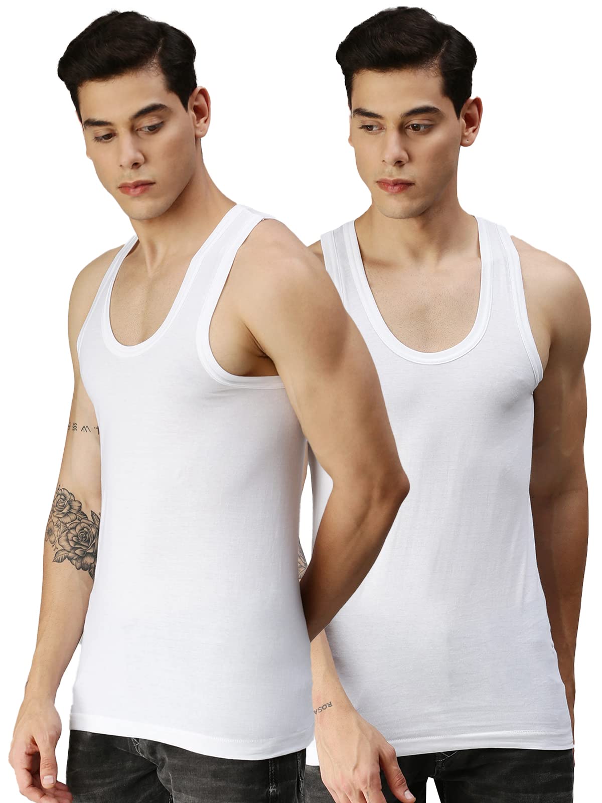 onn Men's White Super Combed Cotton Rib Round Neck Sleeveless Vest with Extended Length for Easy Tuck | Relaxz OR111 |-picture-14