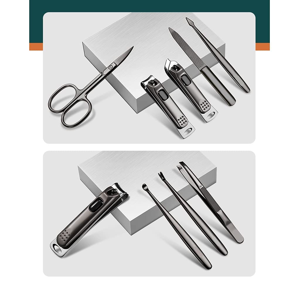 AMONG Kit de Manicura Herramientas del Clavo de Acero Inoxidable Clippers Sistema del Cuidado Personal exfoliantes 9 Pieza Hombre y Mujer Naranja Kit de Cortauñas