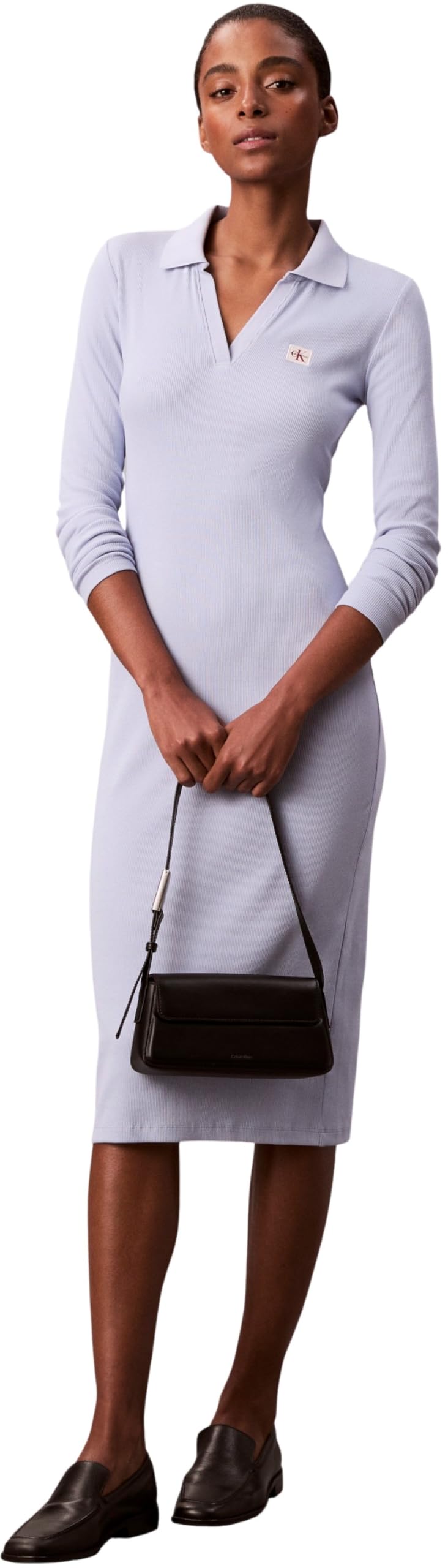 Calvin Klein Damen Ls Woven Label Johnny Collar Mid Lv047e202g Kleider