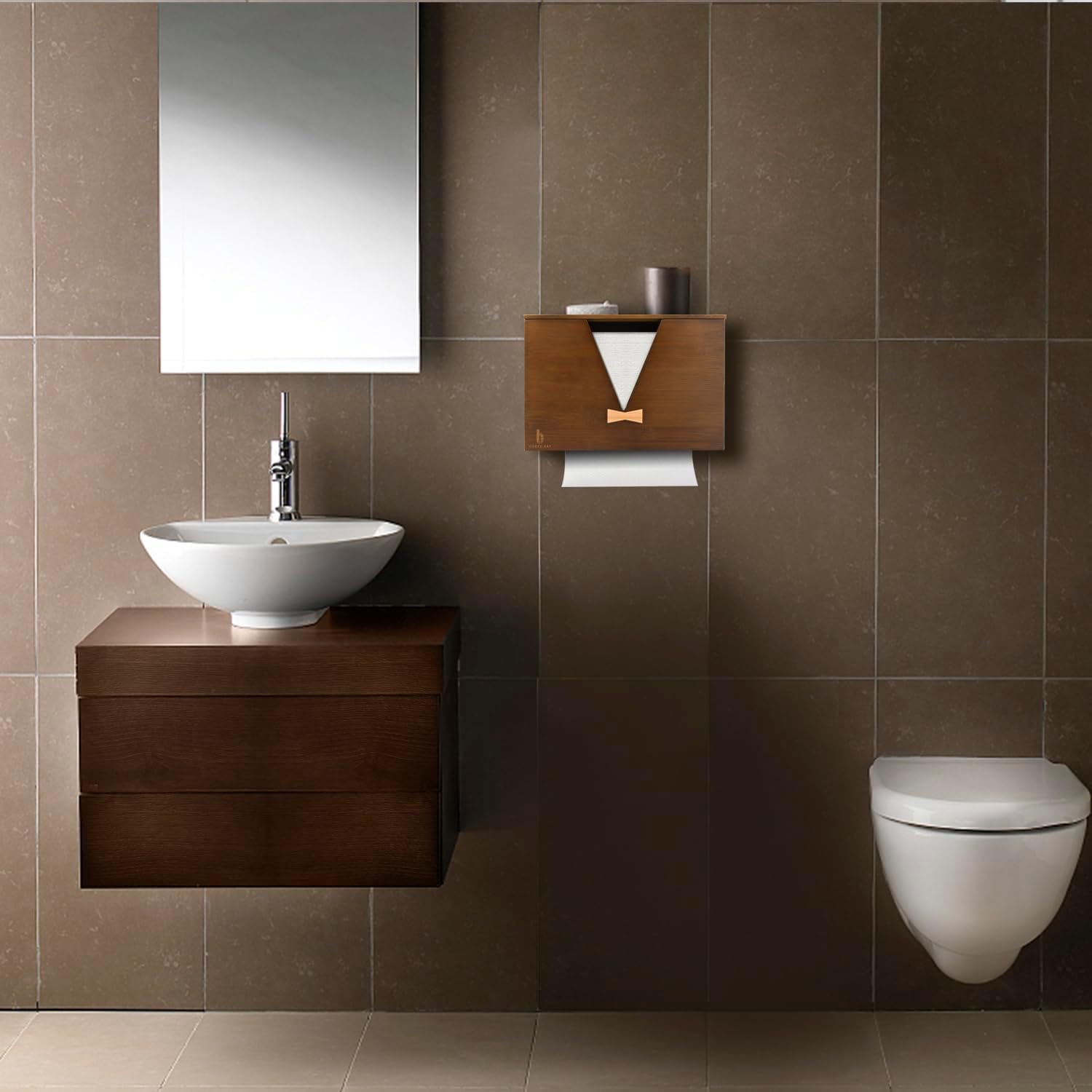 Cozee Bay Bamboo Paper Towel Dispenser, Paper Towel Holder with Lid for Home and Commercial, Wall Mount or Countertop (Vintage Brown)