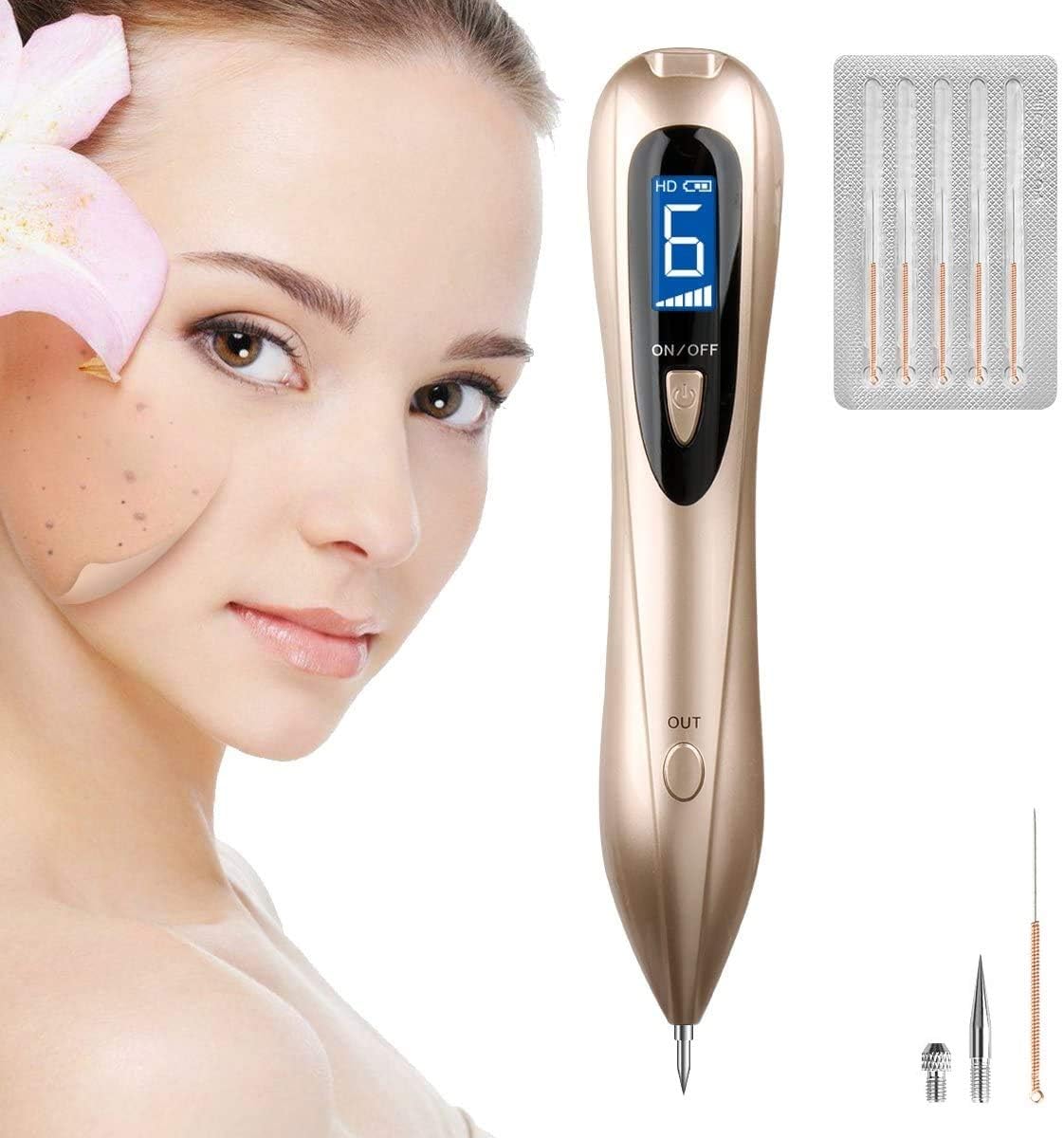 Mole Removal Pen Portable USB Charging Freckles Dark Spot Nevus Tattoo Dot Mole Remover Beauty Skin Machine with LCD Display Perfect for Removing Skin Tag (Mole removal pen)