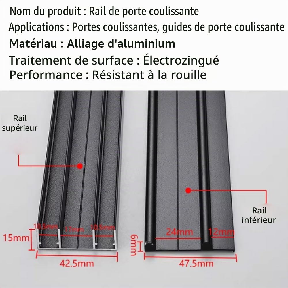rail et porte coulissante robuste en alliage d'aluminium, kit quincaillerie double pour placard
