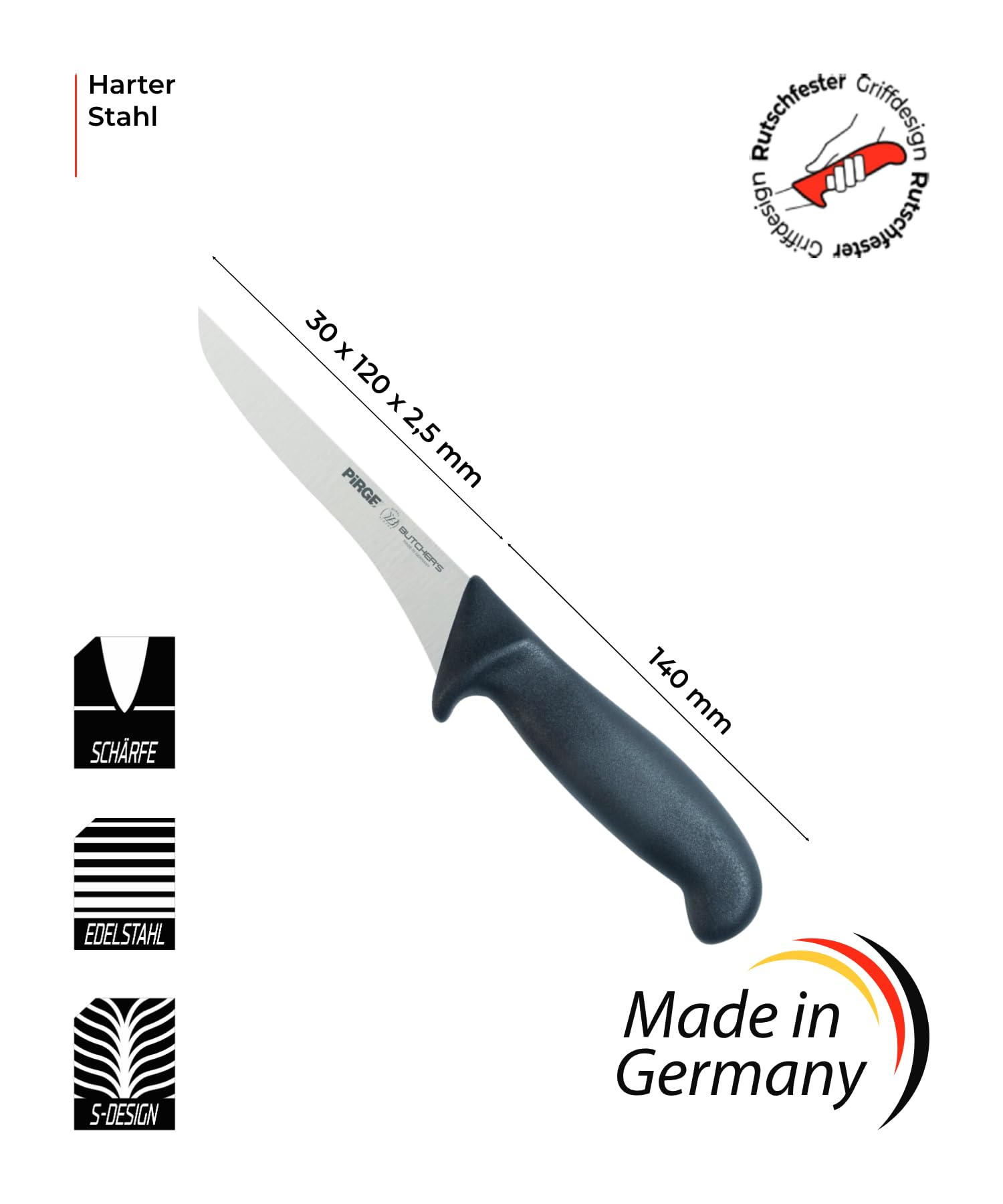Pirge Butcher's Made in Germany Set di coltelli da disosso professionali da 12 cm - Coltello da macellaio - Coltello da carne - Coltello per infilzare