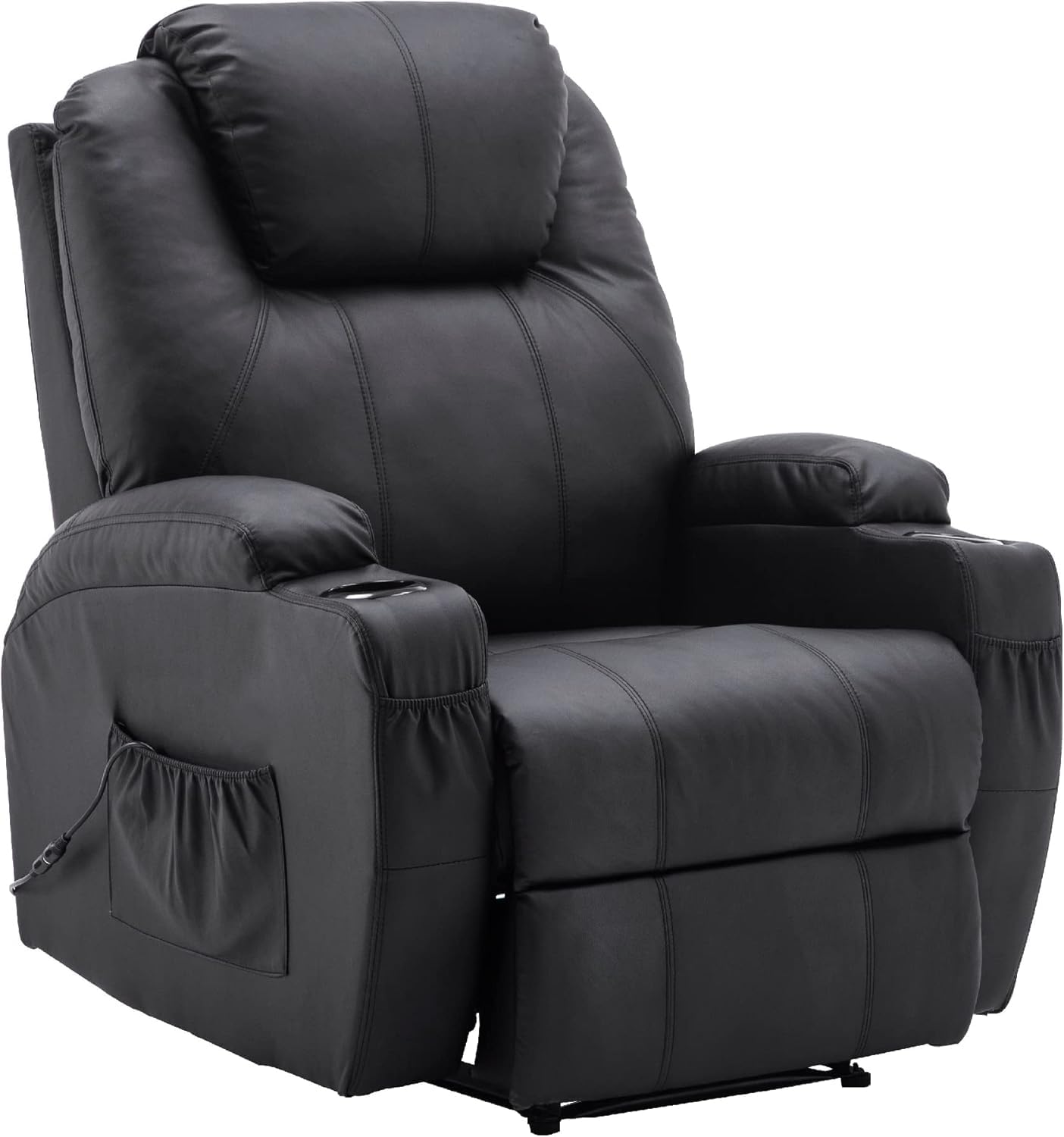 M MCombo Fauteuil de Relaxation électrique Fauteuil de Massage Fauteuil TV Fonction inclinable Chauffage par Vibrations Nouveau modèle 7061 (Similicuir, Noir)