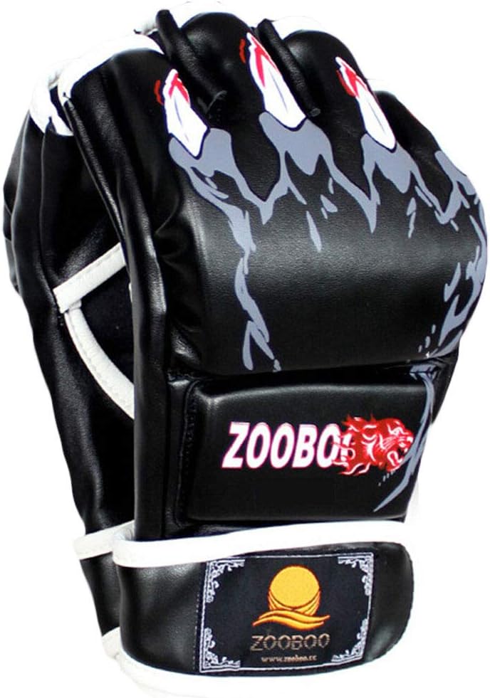 MMA Gloves - Half-Finger Boxing Fight Gloves Punching Gloves Mitts with Adjustable Wrist Band for Sanda Sparring Punching Bag Training (One Size Fits Most)