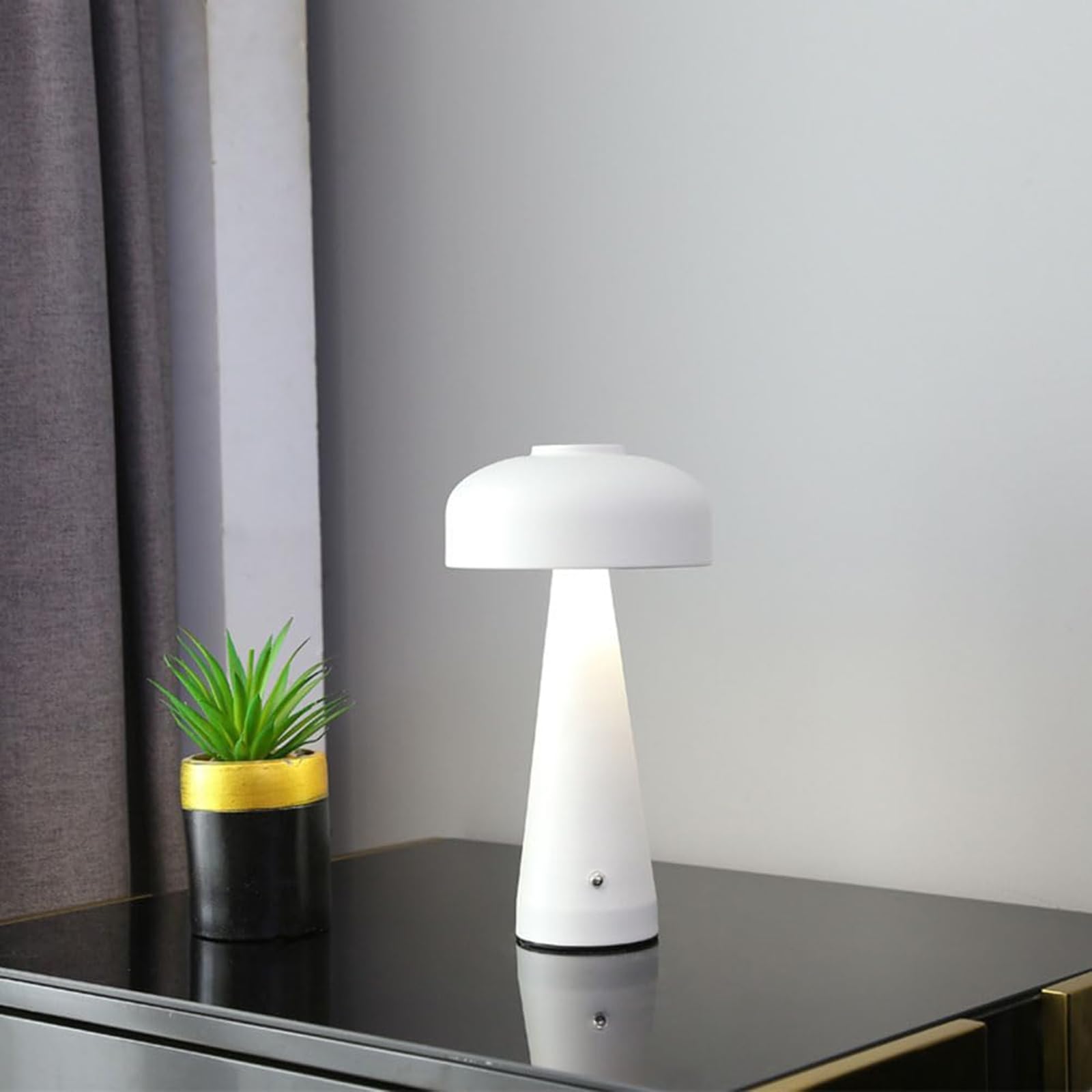 Mushroom bezprzewodowa lampa stołowa, nowoczesna ściemniana dotykowa lampka nocna, ładowalna akrylowa klosz do sypialni, hotelu, restauracji
