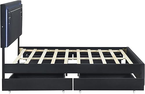 Miniatura 97 de Elegante cama con plataforma tapizada de terciopelo de tamaño Queen con cabecero, para niños, niñas y adolescentes (beige @cabecero/, Queen)