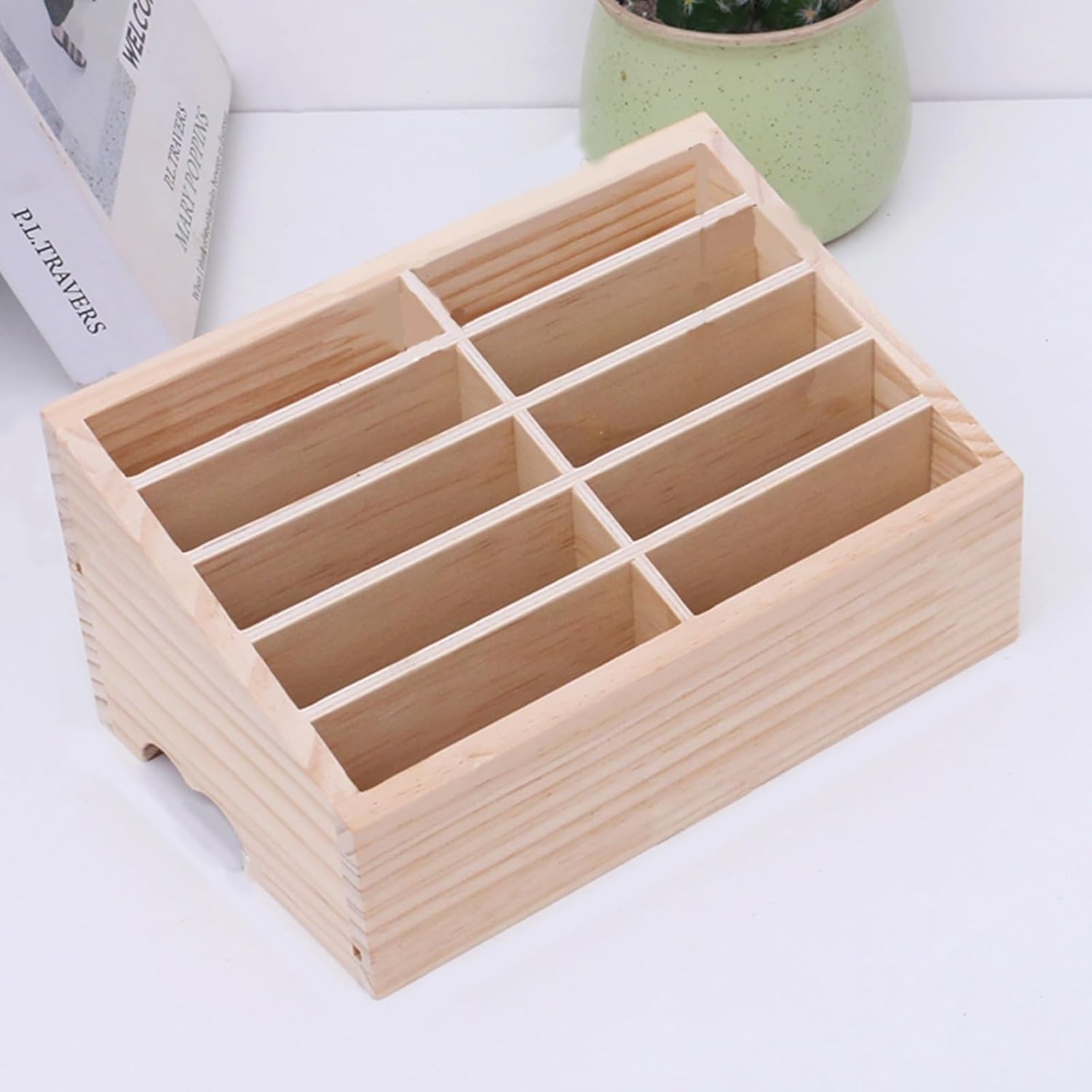 10/20 Mobile Wooden Phone Holder, Office Desk Wood Storage Cabinet Headphone Organizer Classroom Rack(Yellow,L)