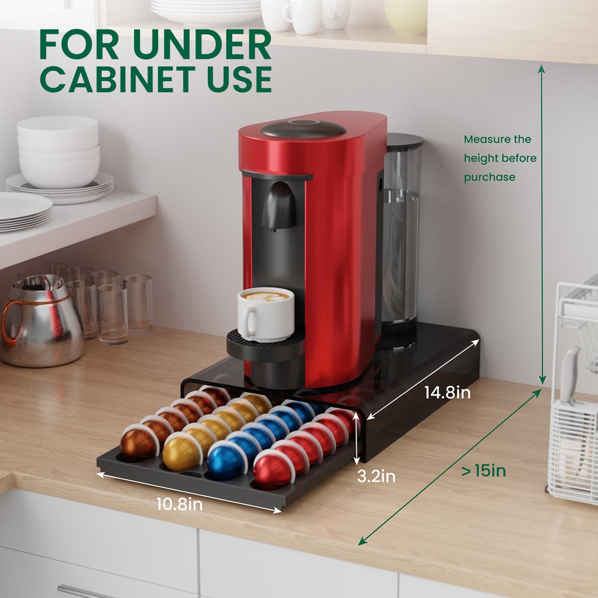 Soporte para cápsulas Nespresso Vertuo, cajón de almacenamiento para cápsulas Vertuoline solo con parte superior acrílica, 40 cápsulas