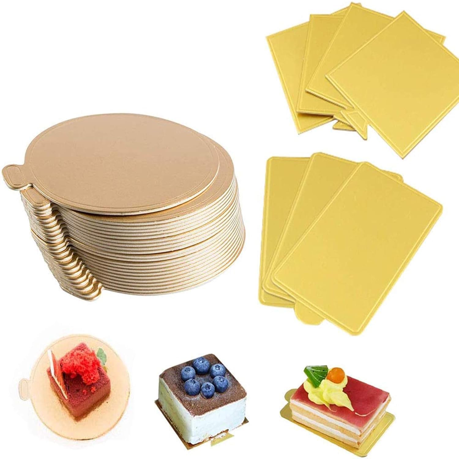 KROGER 100-Pack Mini Cake Base Boards, Gold Mousse Cake Cardboard Set, Ideal for Dessert Buffet, Wedding, Parties, Catering Supplies (Mixing Set)