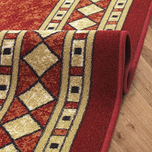 Antep Rugs Alfombras Modern Bordered 5x7 Non-Skid (Non-Slip) Low Profile Pile Rubber Backing Indoor Area Rugs (Maroon Beige, 5' x 7') - Thumbnail 7
