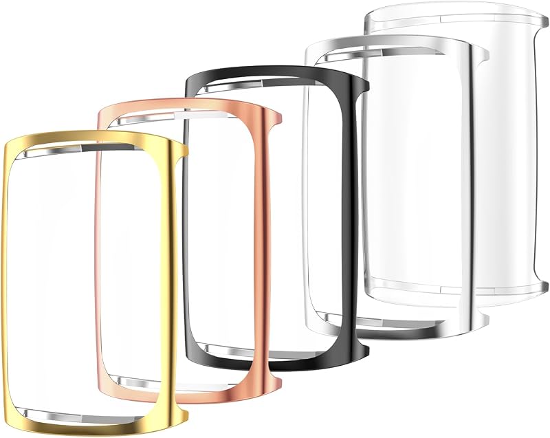 Simpeak 5-Pack Soft Screen Protector Bumper Case Compatible with Fitbit Charge 6 Charge 5 Smartwatch, Full Protection, Rose Pink/Clear/Silver/Black/Rose Gold