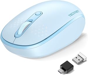 TECKNET Bluetooth Wireless Mouse (BT5.0/3.0 & 2.4G) Silent Click Compact and Portable USB Cordless Optical Computer Mice,Bluetooth Mouse for Laptop Computer Notebook PC,Blue