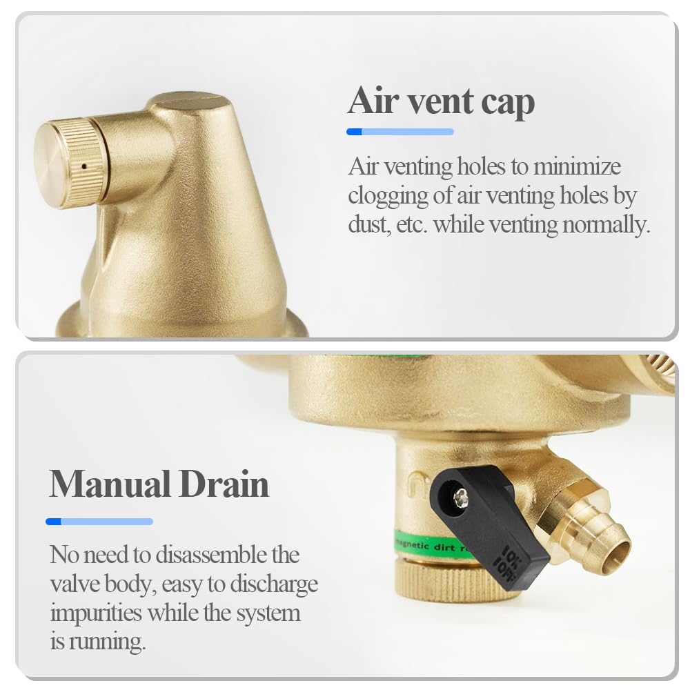 WiseWater Válvula de ventilación automática de 1 pulgada, válvula de escape de aire de latón en sistema de calefacción, válvula de liberación de aire para caldera, radiadores, solar, calentador de