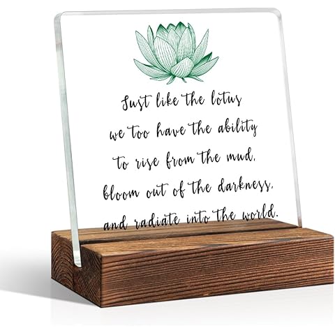 TOUNER Just Like The Lotus We Too Have the Ability to Rise Acrylic Desk Wood Plaque, Lotus Decor Sign for Office Home, Zen Room Yoga Room Decor, Inspirational Birthday Gifts for Women Friend Coworker