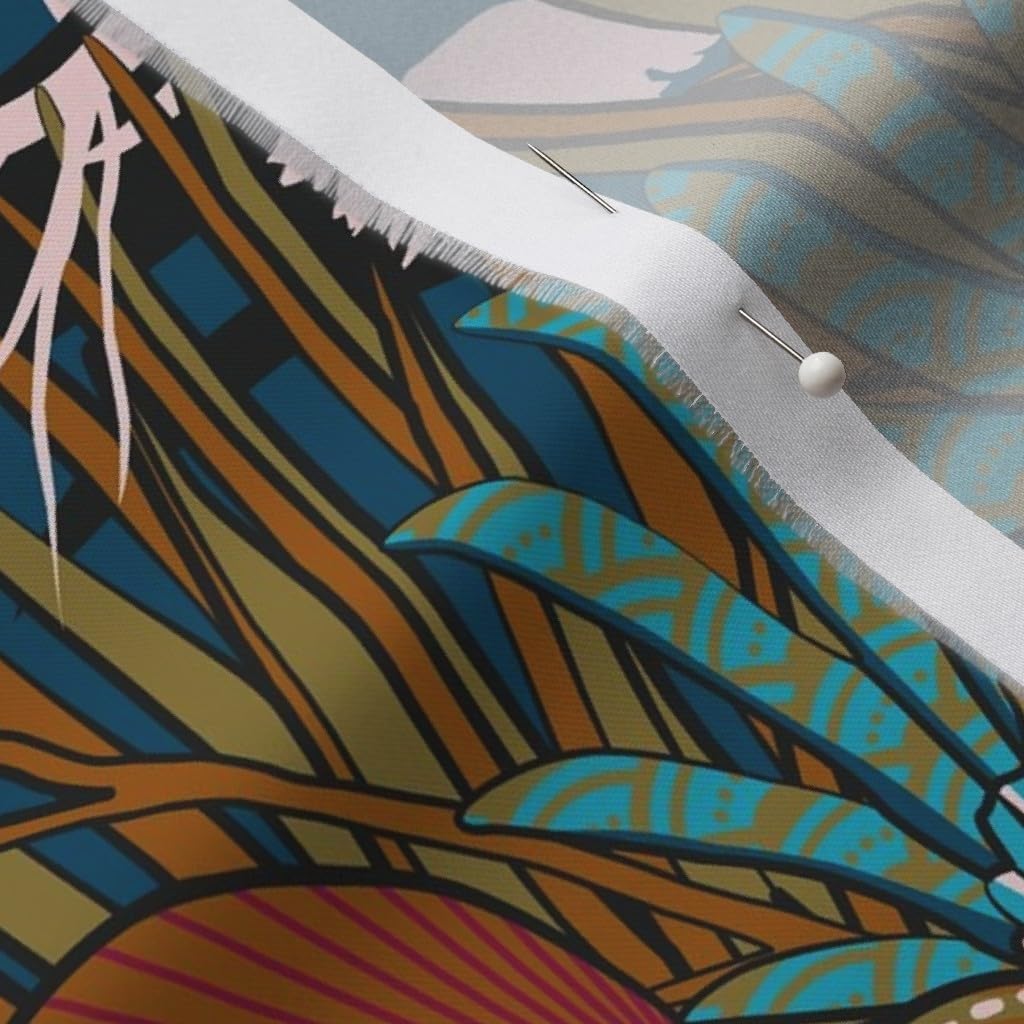 Spoonflower Fabric - Maximalist Tigers Exotic Animal Tropical Jungle Tiger Sashiko Moody Printed on Organic Cotton Sateen Fabric by The Yard - Sewing Quilting Apparel Home Decor