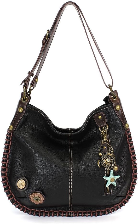 CHALA Crossbody Handbag, Hobo Style, Casual, Soft, Large Bag Shoulder or Crossbody - Black (Metal Turtle)