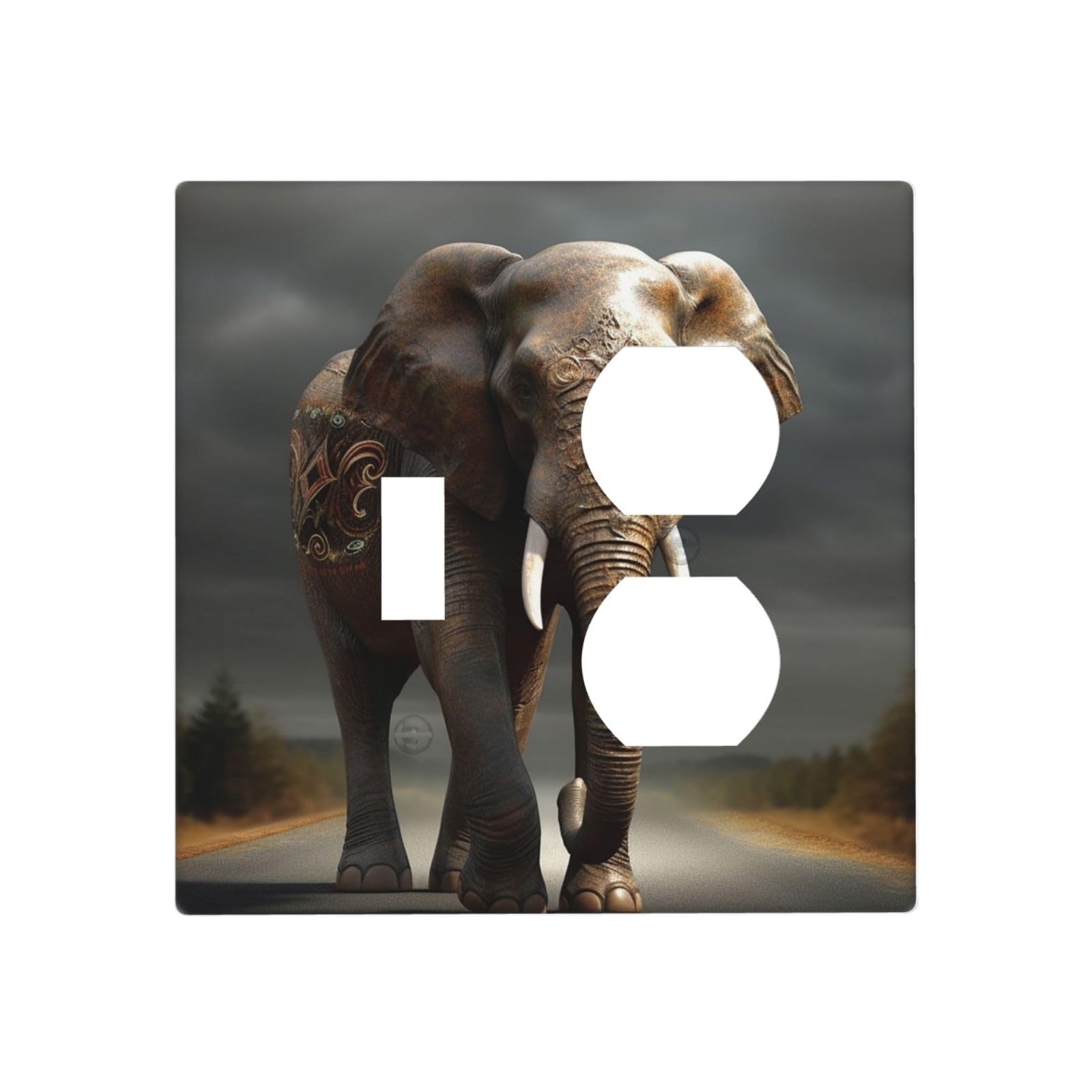 Wall Plate Duplex Outlet Covers Single Toggle 2-Gang Wall Plate Covers Elephant Light Switch Cover Decorative Electrical Faceplate Light Switches for Kitchen Bedroom Home Decor