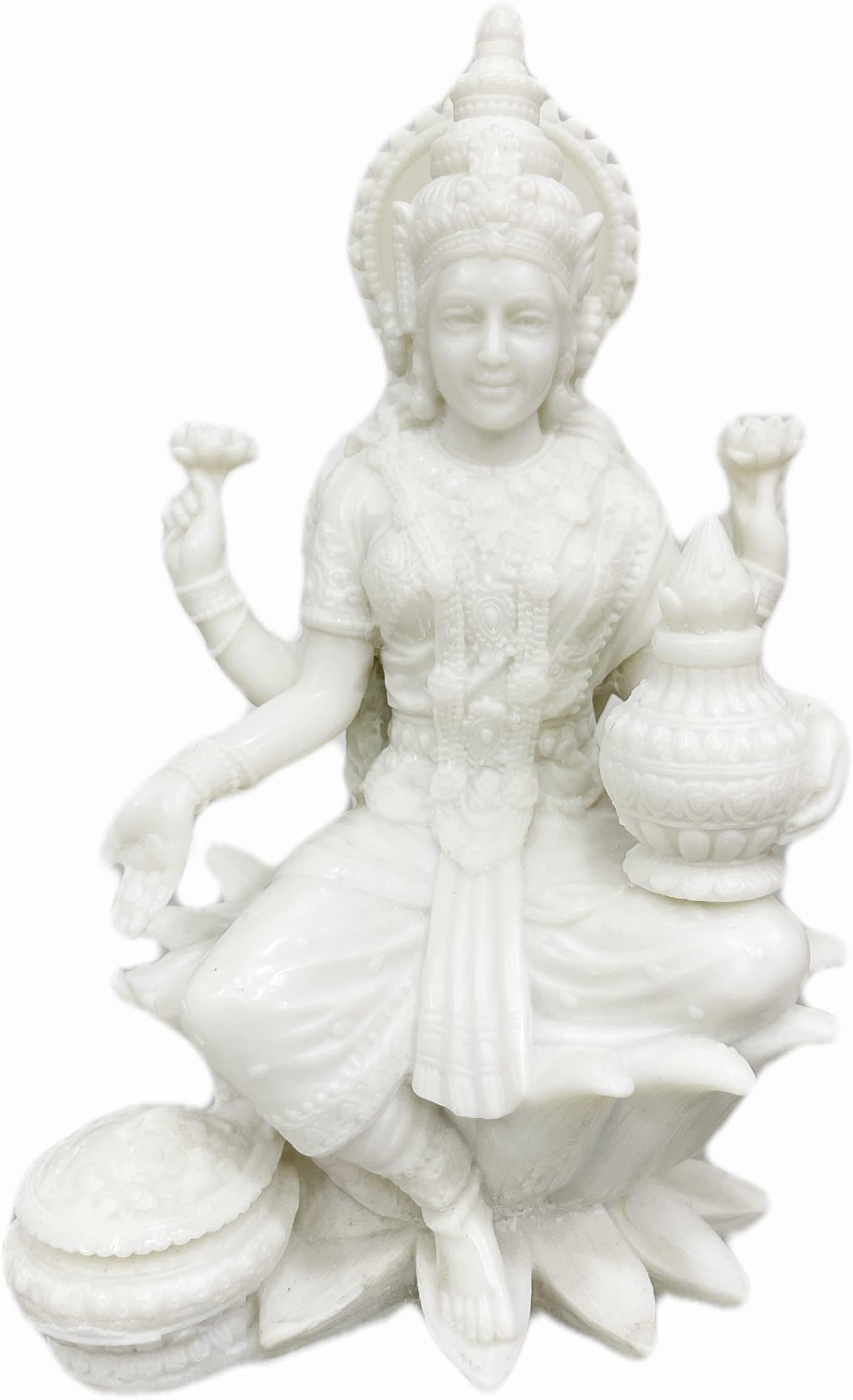 Sri Krishna Culture-New Big Beautiful Sitting Laxmi On Lotus for Home Decoration-Height-8 inches-Glossy White Finish-Marble