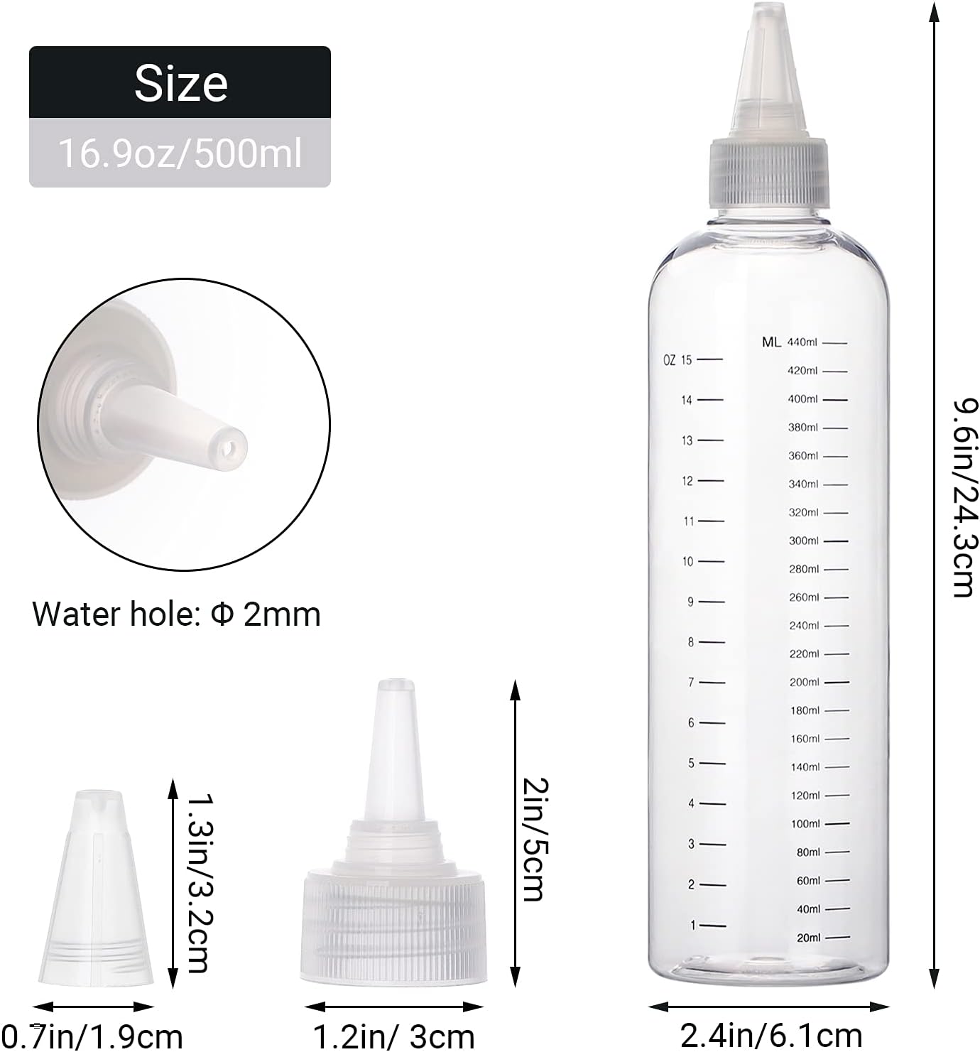 16.9oz Hair Dye Bottles, Segbeauty 2Pcs 500ml Refillable Measured Hair Color Applicator Bottles, Clear Hair Color Squeeze Bottle with Graduated Scale, PET Twist Top Cap Tip Plastic Empty Dyeing Tool : Beauty & Personal Care