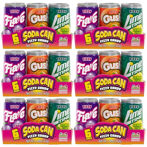 Image of 36 Kidsmania Mini Soda Can Fizzy Candy, 1.48 oz, Goody Bag Filler - Party Favor - 4 Assorted Flavors! (6 Packs of 6 Cans)
