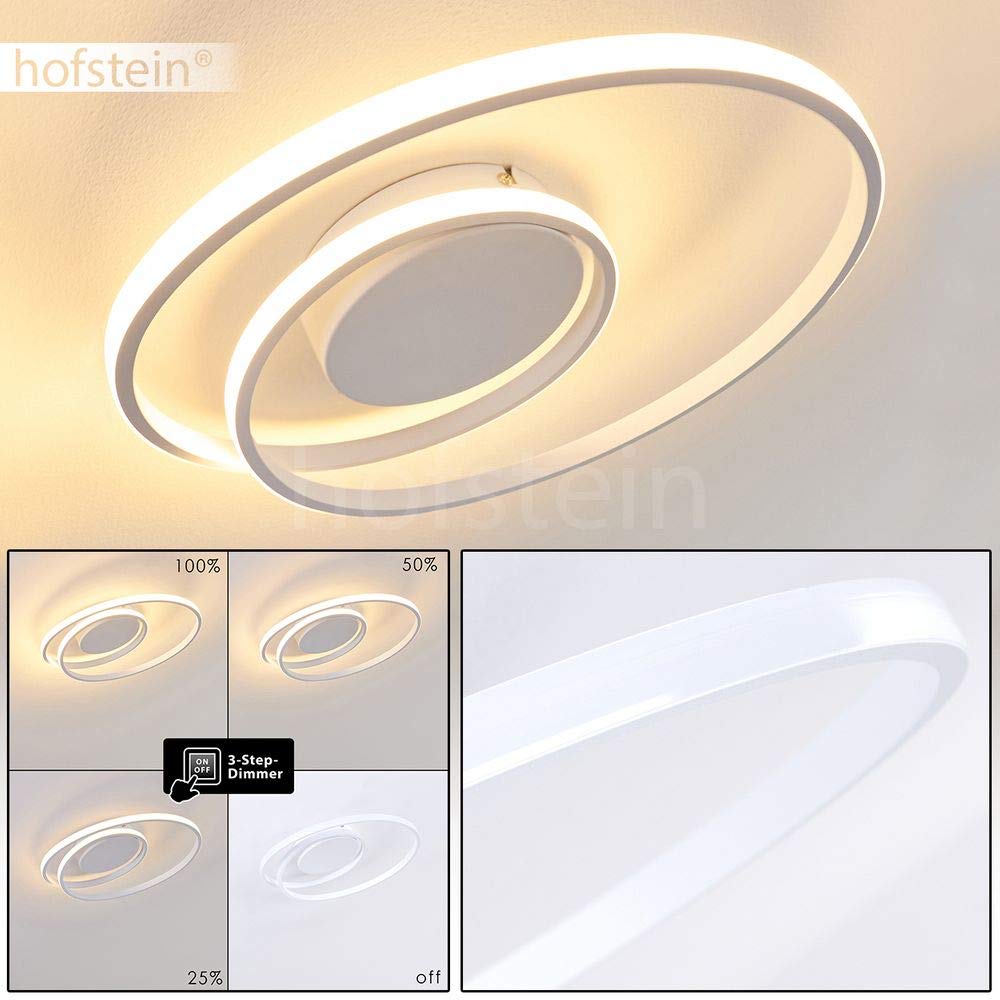 HOFSTEIN LED Deckenleuchte Leksund, dimmbare Deckenlampe aus Metall in Weiß mit Lichteffekt, dimmbar über Lichtschalter, max. 24 Watt, 2200 Lumen, 3000 Kelvin, Esszimmer, Wohnzimmer, Schlafzimmer