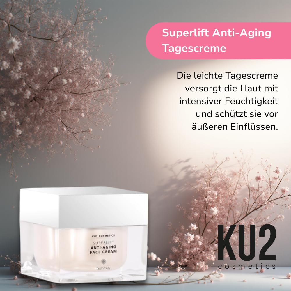 KU2 Cosmetics Crema de día antiedad Superlift, efecto lifting e hidratación intensa, cuidado antiarrugas para una piel firme, fabricada en Alemania, 50 ml