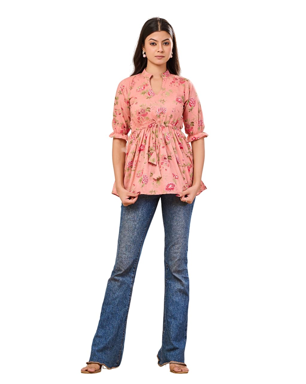 Peach Base Cotton Printed Top - Chic and Comfortable for Everyday Wear-image-29