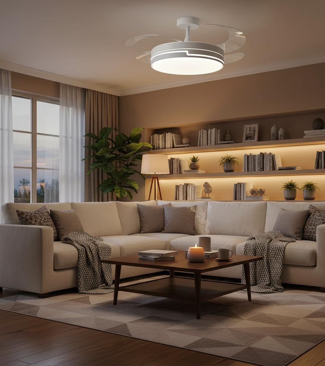 BEL AIR HOME - Ventilatore da Soffitto ROBIN - Motore DC Silenzioso - Pale Scomparsa - Luce LED 36W, 3000K/4000K/6500K - Telecomando Incluso - Ventilatore con Luce, Bianco, Metallo