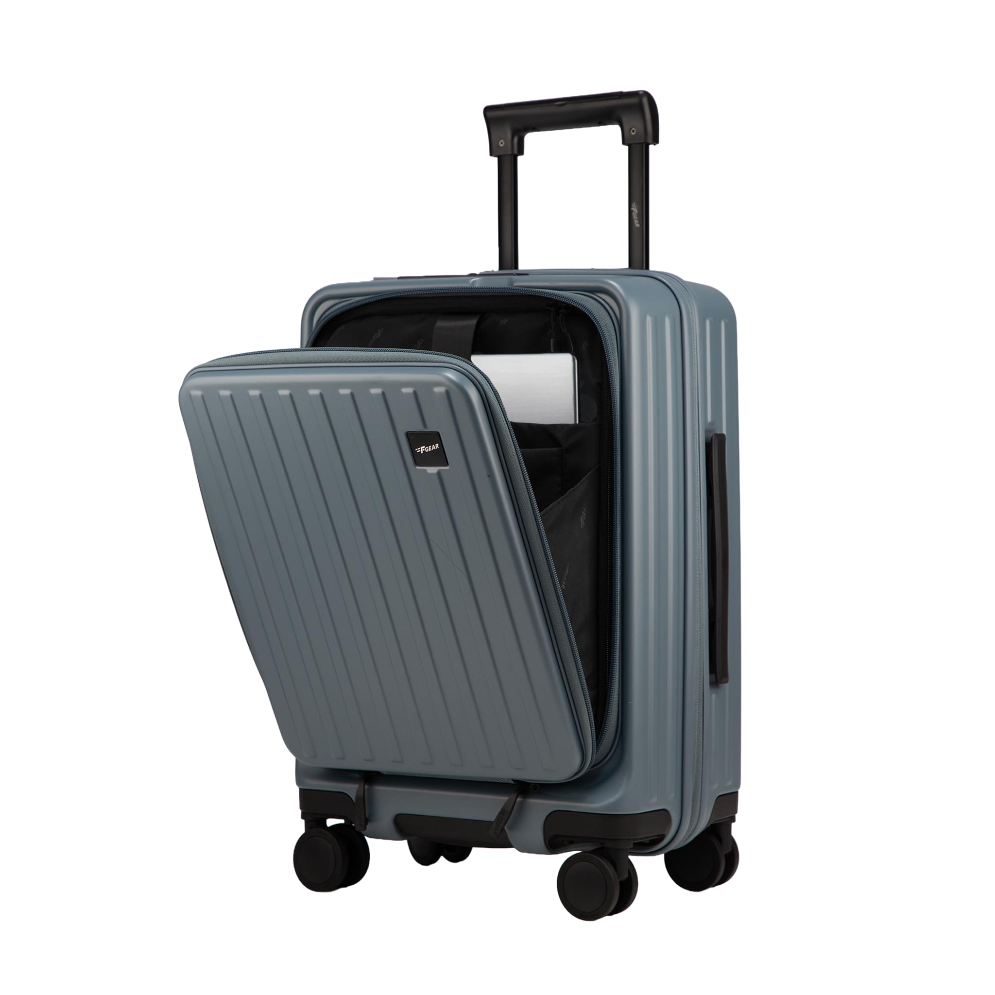 F Gear Montreal Small Cabin Pro 54cm German Polycarbonate Hard Luggage |8 Japanese Hinomoto Silent Wheels|USB & Type-C Charging | Front Opening Suitcase for Travel (Stone Blue)
