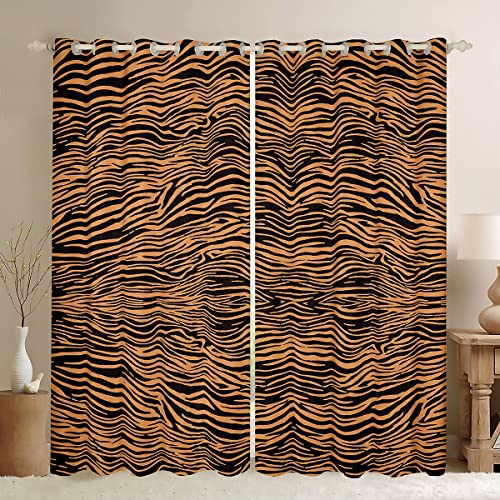 Homewish Tiger Printed Window Curtains,Yellow Animal Skin Curtain,Wild Animals Window Drapes for Kid Teens Boys Young Man,Modern Bedroom Decorative,Tigers Stripes Curtain,42Wx84L