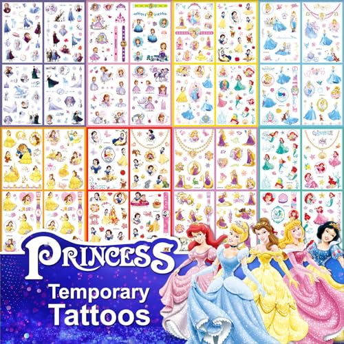 Princess Tattoos Kids, 40 Sheets Cartoon Tattoos Party Favor Set for Girls Boys 9 Kinds of Cute Princess Series Temporary Tattoo Stickers Micky Temp...